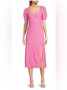 Gianni Bini Hot Pink Square Neck Midi Dress with Puff Sleeves